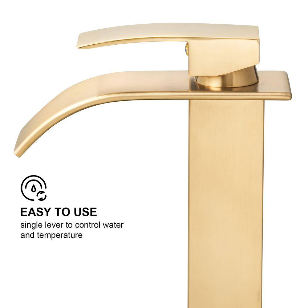 Zalerock Single-Handle Arc Single-Hole Bathroom Faucet with Waterfall in Brushed Gold H02LTTM054D