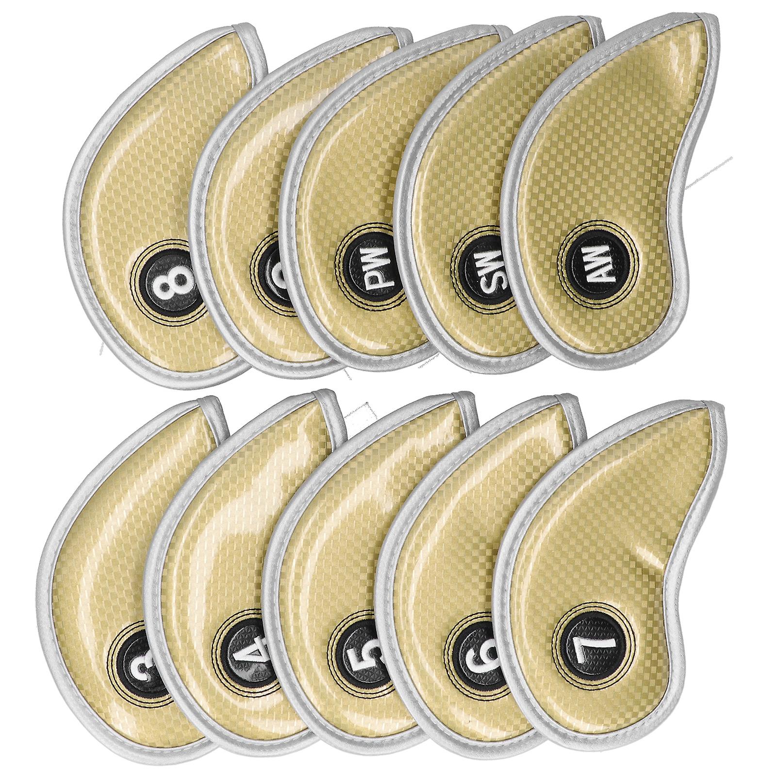 10pcs Golf Iron Head Covers Sleeve Number Protective Pu Waterproof Golfing Accessorygold