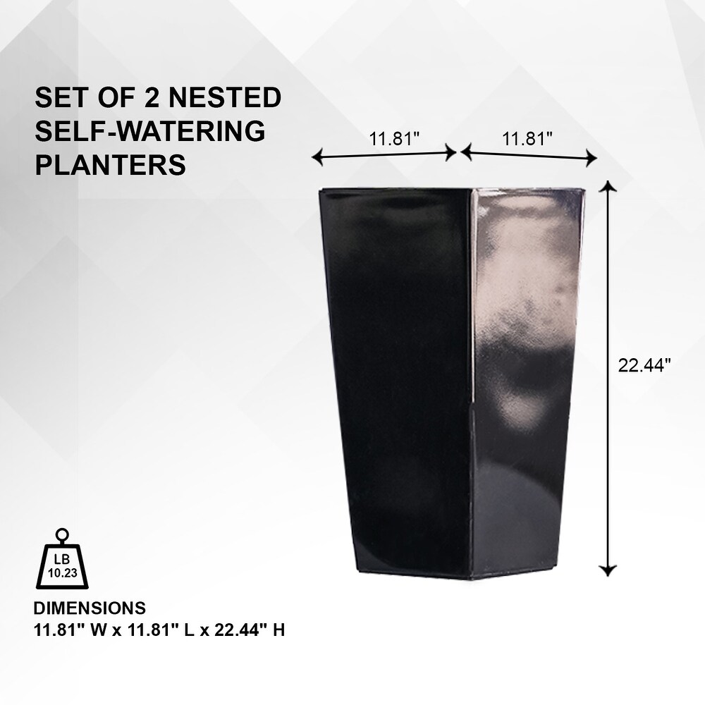 XBrand 22 in. Tall Nested Plastic Self Watering Indoor Outdoor Square Planter Pot (Set of 2)