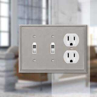 AMERELLE Rhodes 3 Gang 2-Toggle and 1-Duplex Metal Wall Plate - Brushed Nickel 77TTDBN