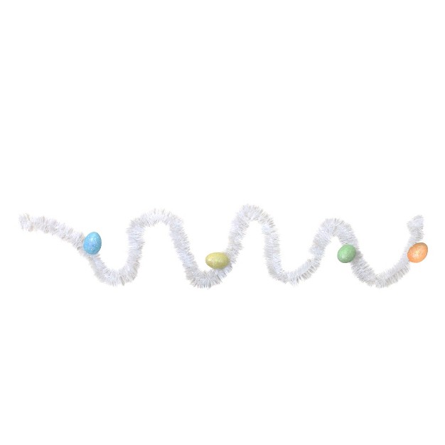 Unlit White Glittered Easter Egg Spring Tinsel Garland