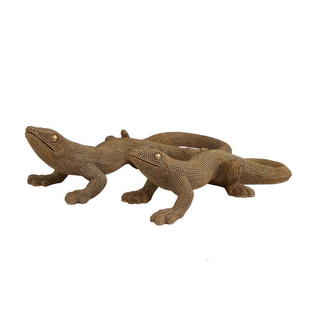 Gold Resin Beaded Lizard Imitative Sculpture (Set of 2)