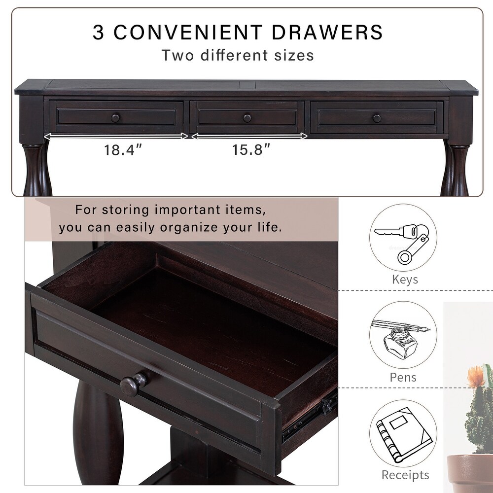 Pine Wood Console Table Long Extra Thick Sofa Table with Drawers