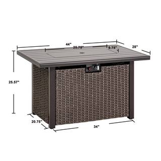 Nuu Garden 44 in. Aluminum Wicker Propane Gas Fire Pit Table 50000 BTU Brown AF015