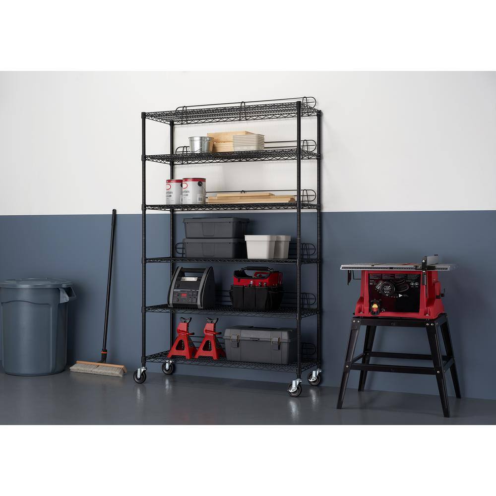 TRINITY Black 6-Tier Rolling Steel Garage Storage Shelving Unit (48 in. W x 77 in. H x 18 in. D) TBFPBK-0907