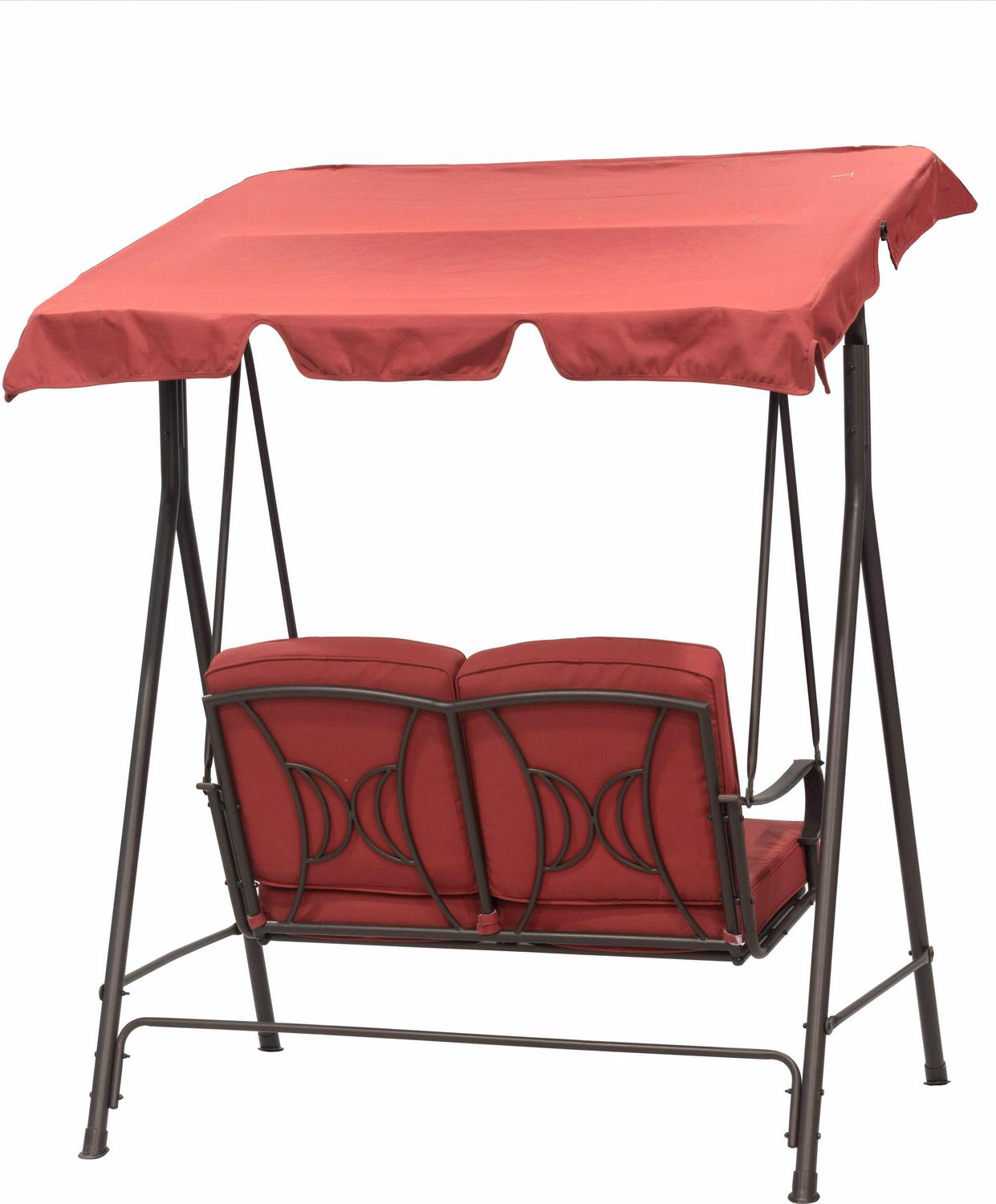 Outdoor Patio Garden Furniture Augusta 2-Person Hanging Porch Swing W/Top Canopy and Seat and Back Cushions -Red