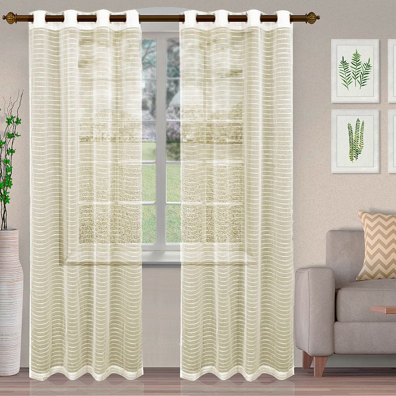 Superior Jackson Stripe Set of 2 Sheer Grommet Window Curtain Panels