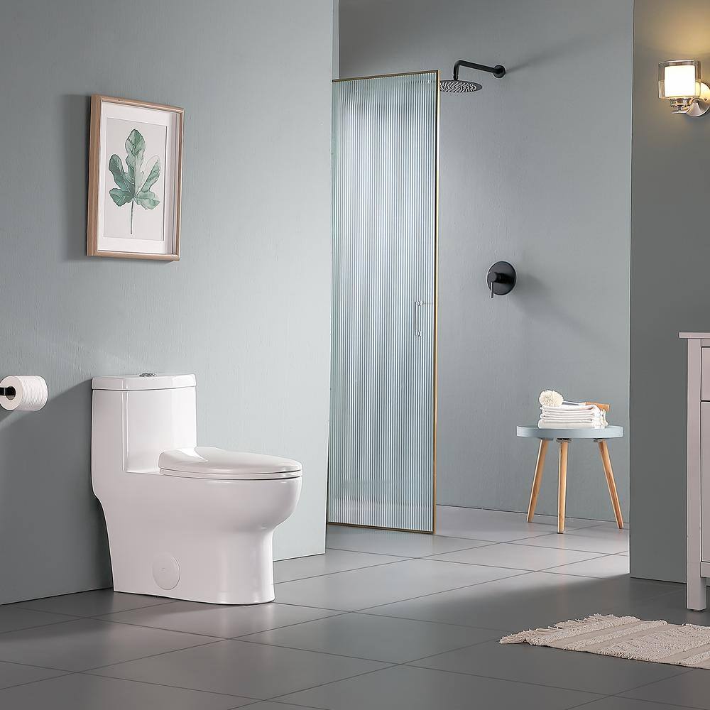 12 in. Rough-In 1-piece 1.61.1 GPF Dual Flush Elongated Toilet in White Slow Close Seat Included ALDMT78SM