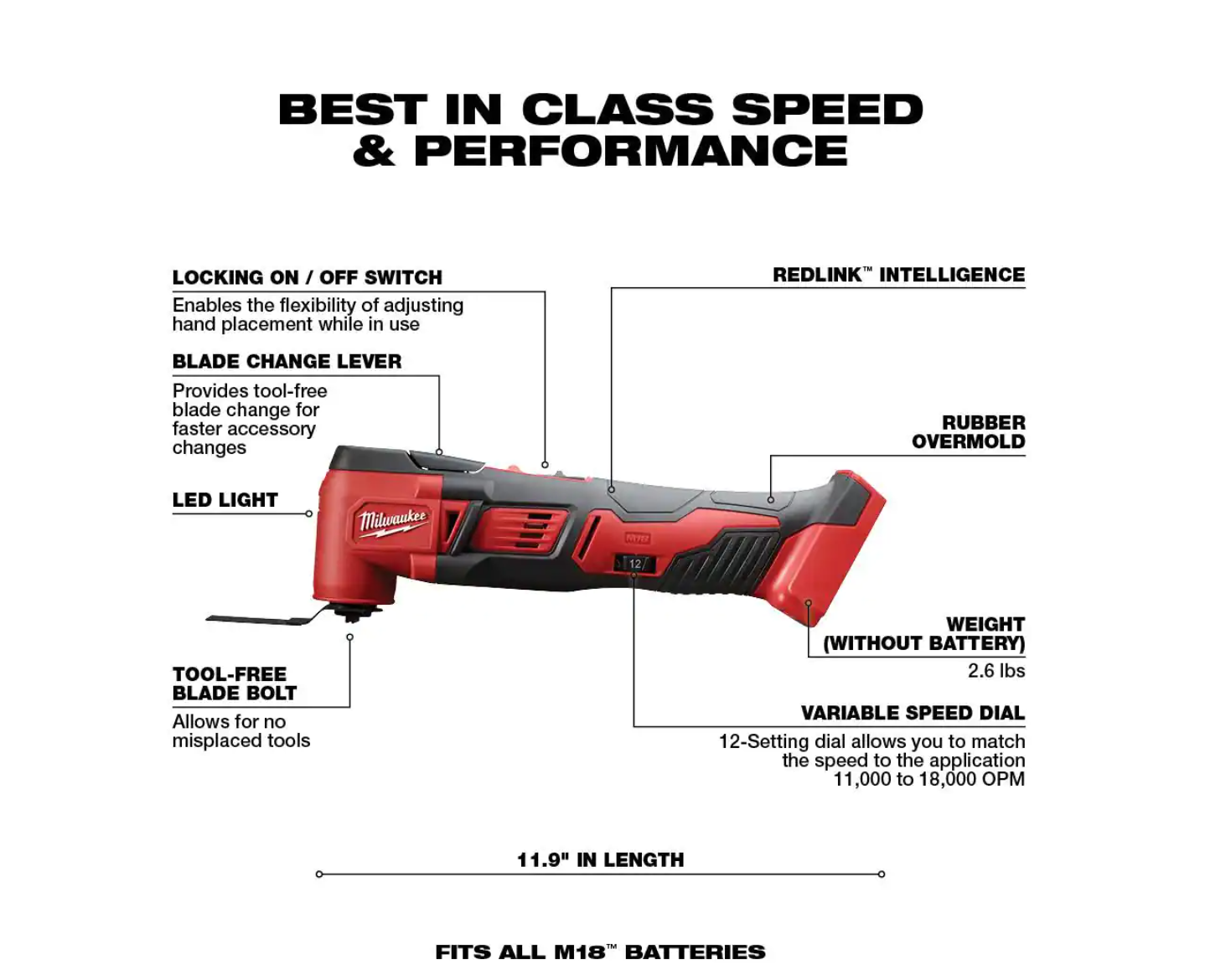 Milwaukee 2626-20 M18 18-Volt Lithium-Ion Cordless Oscillating Multi-Tool (Tool-Only)