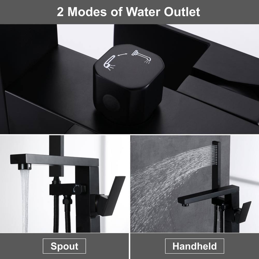 Miscool Tesla Single-Handle Floor Mount Roman Tub Faucet with Hand Shower in Matte Black FASMDH10C807MBL