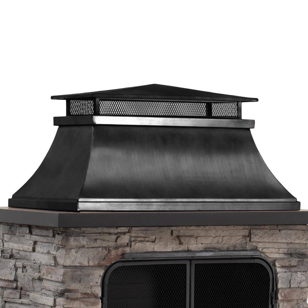 Sunjoy Maryland Bel Aire 48.03 in. Black Fireplace with Faux Stack Stone Finish 169490