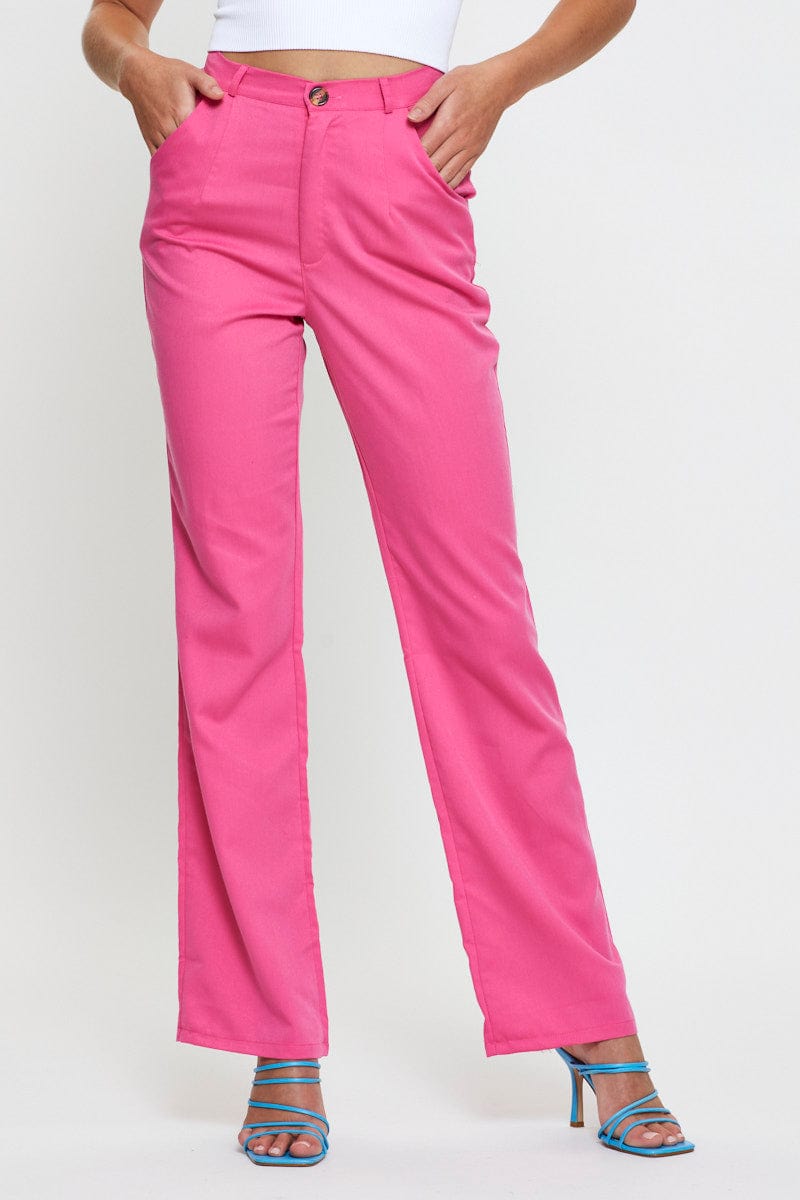 Pink Wide Leg Pant High Rise
