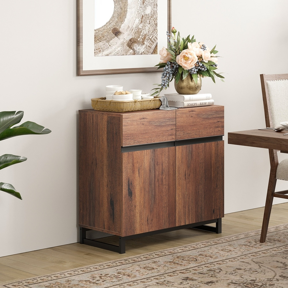 WAMPAT Storage Cabinet  Modern Sideboard with Adjustable Shelf and Metal Base