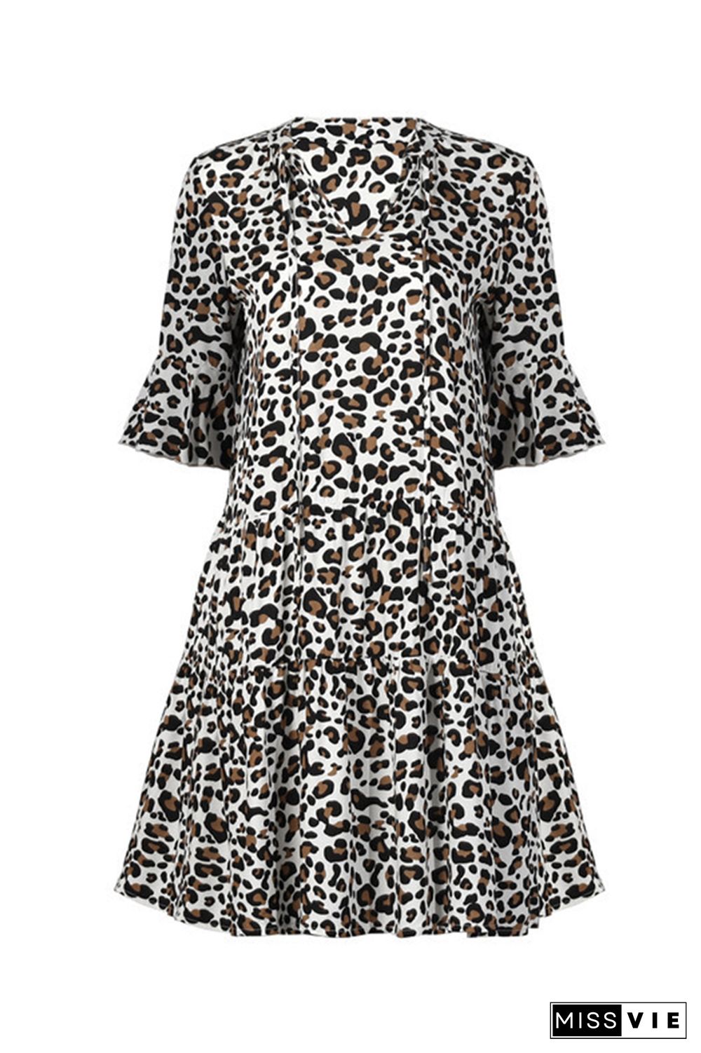 Leopard Print V-neck Stitching Dress Wholesale