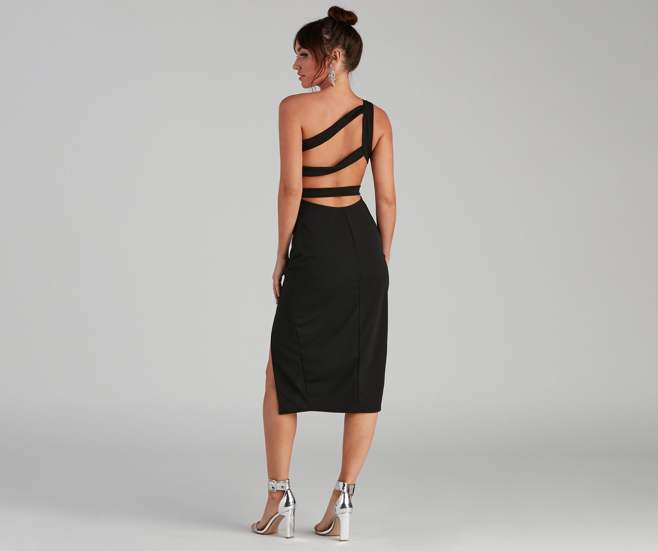 Summer Crepe One-Shoulder Midi Party Dress