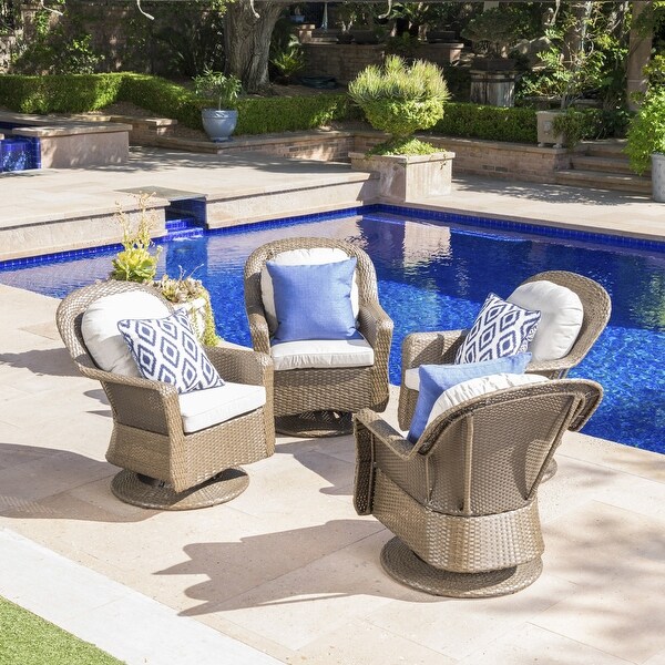 Liam Wicker Outdoor Swivel Club Chairs w/ Cushions (Set of 4) by Christopher Knight Home