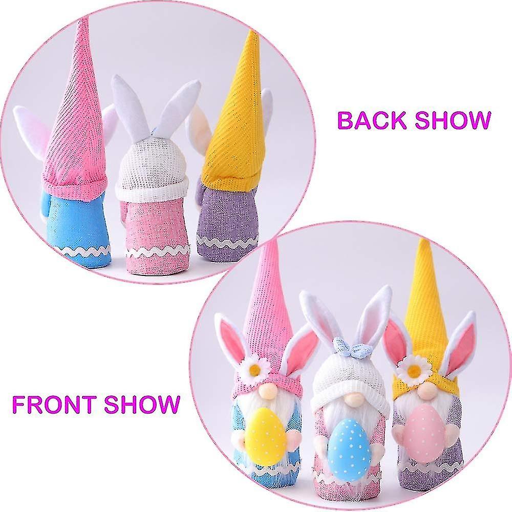 3pcs Easter Rabbit Gnome Ornament， Easter Bunny Gnomes Gonk Plush Faceless With Easter Egg Doll Gift