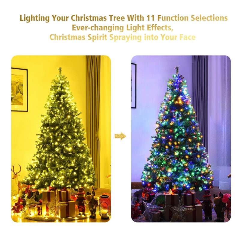 Premium Hinged Prelit Artificial Christmas Tree with Multi-Color LED Lights, 11 Lighting Modes, Metal Stand