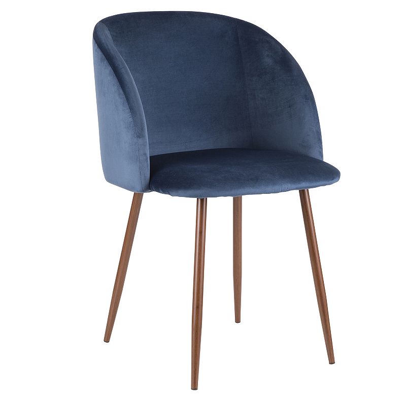 Set of 2 Fran Contemporary Walnut and Blue Upholstered Velvet Dining Chairs 32