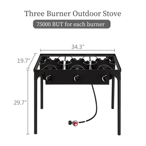 UBesGoo Portable 3 Burner Propane 225,000BTU Outdoor Stove with Adjustable Legs, Black