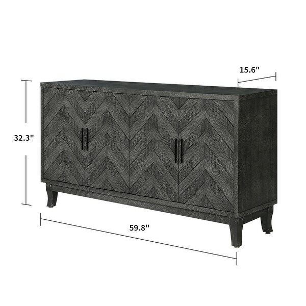 Accent Storage 4 Door Wooden Cabinets，Antique Dark Grey Colour Wood Cabinet Vintage Style Sideboard