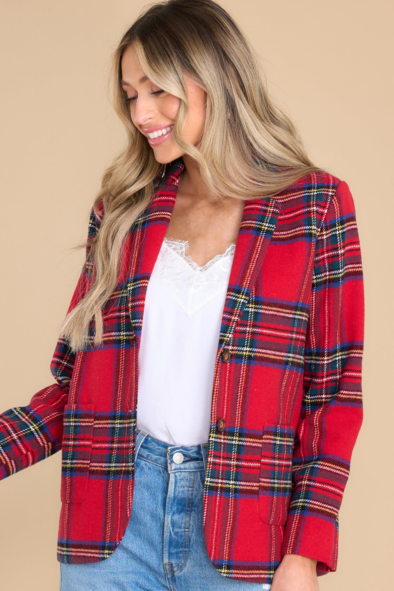 Dressed In Time Red Plaid Blazer