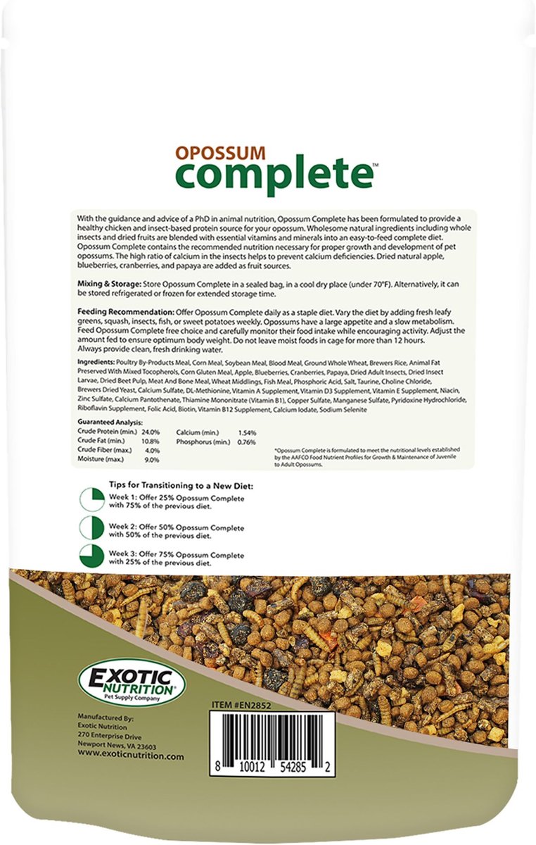 Exotic Nutrition Opossum Complete small-Pet Food， 4-lb bag