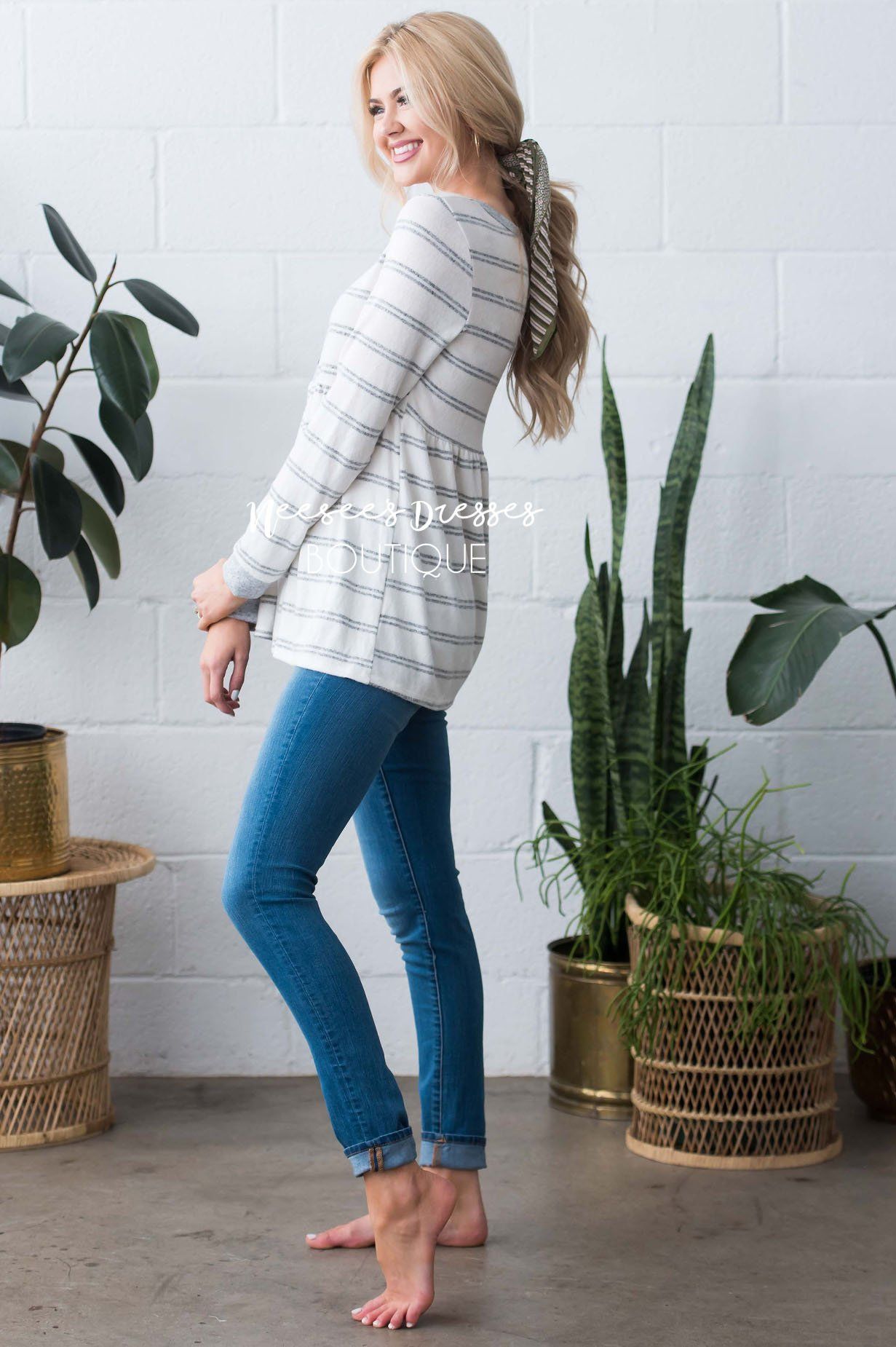 Casual Striped Button Front Top