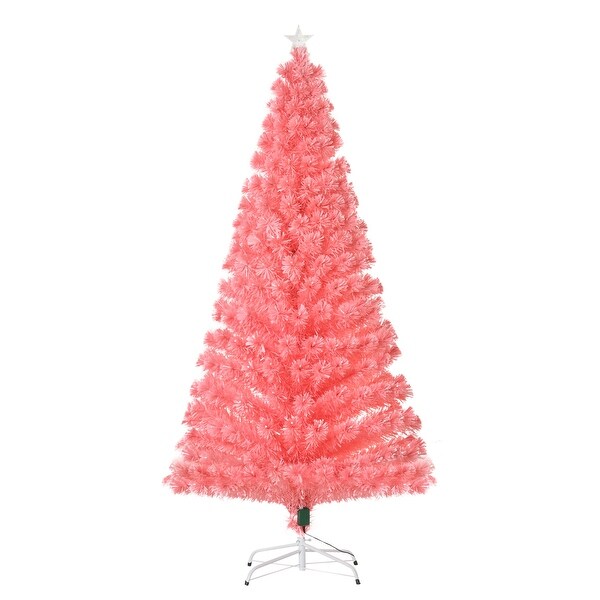 HOMCOM 7 ft. Prelit Christmas Tree with Stand，LED Christmas Tree with Lights