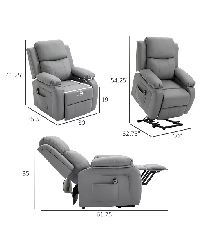 HOMCOM Living Room Power Lift Chair PU Leather Electric Recliner Sofa Chair for Elderly with Remote Control 3 Positions Side Pockets Extended Footrest Grey