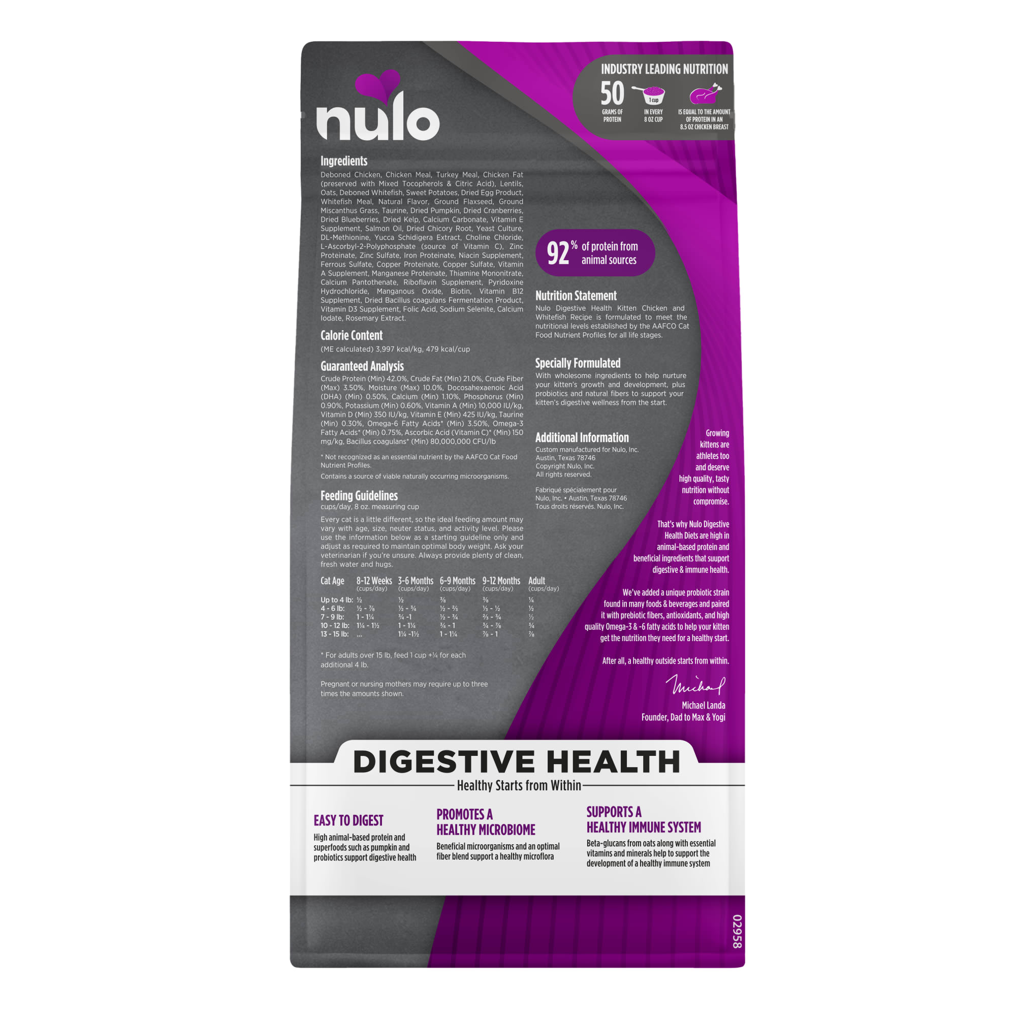 Nulo MedalSeries Digestive Health Chicken  Whitefish Kitten Dry Cat Food， 1.8 lbs.