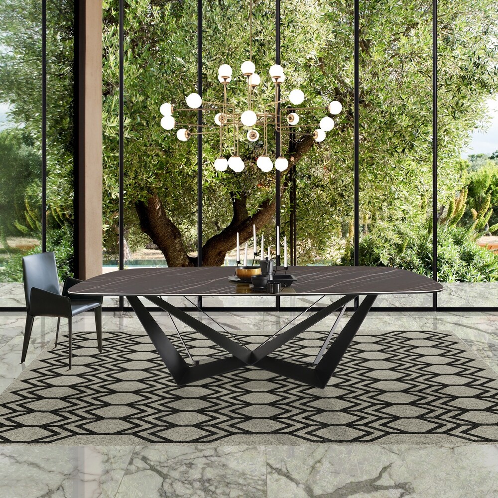 DAVEE Dining Table with Slate Black Ceramic Top   94.98*47.24*30 inches