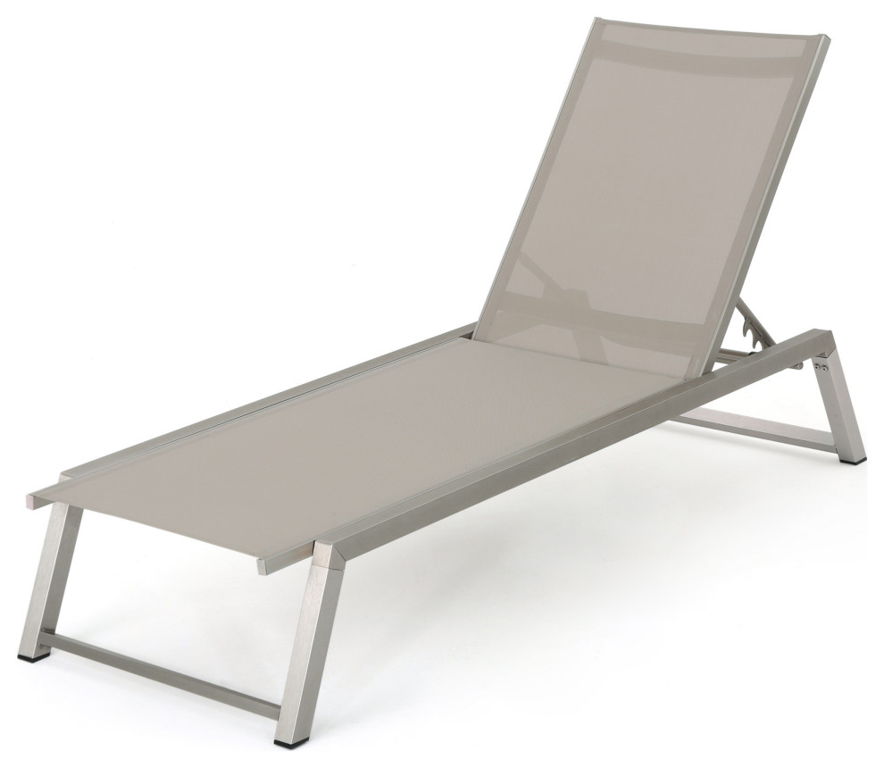 GDF Studio Santa Monica Outdoor Gray Mesh Chaise Lounge With Aluminum Frame   Contemporary   Outdoor Chaise Lounges   by GDFStudio  Houzz