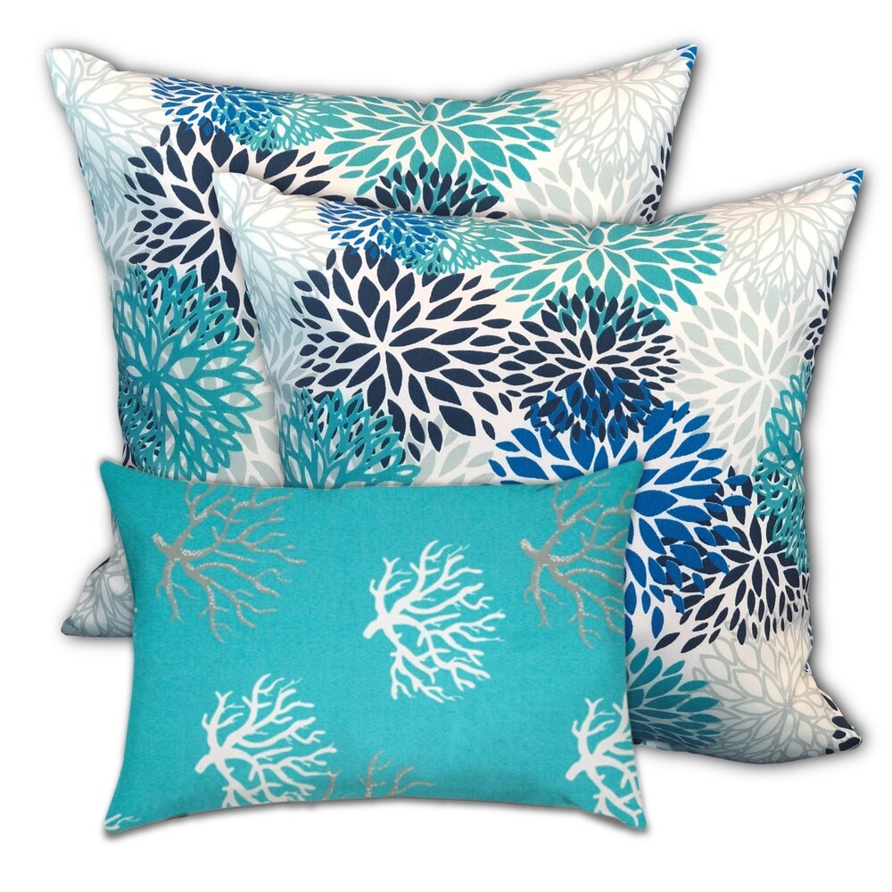 Bursting Dahlia Blossums Indoor/Outdoor  Zippered Pillow Cover  Set of 2 Large   1 Lumbar  Ocean  Blue  Sea