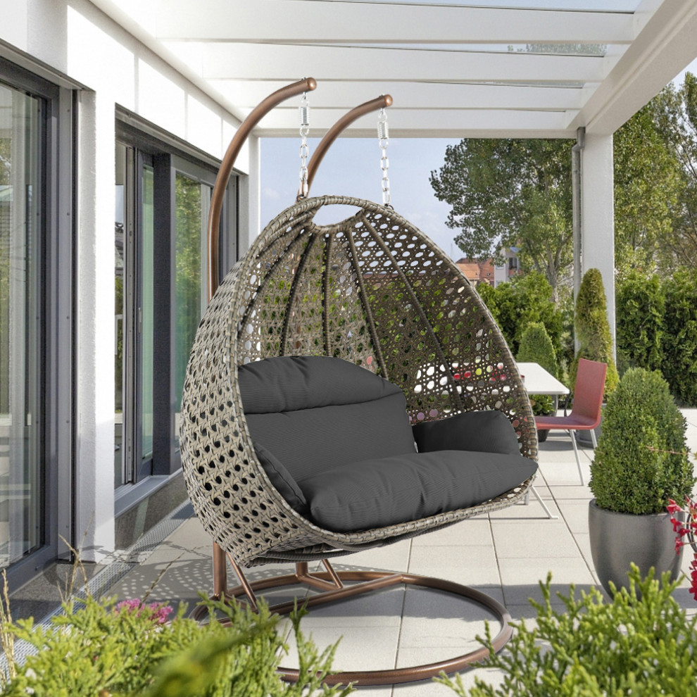 2 Person Beige Wicker Double Hanging Egg Swing Chair   Modern   Hammocks And Swing Chairs   by LeisureMod  Houzz