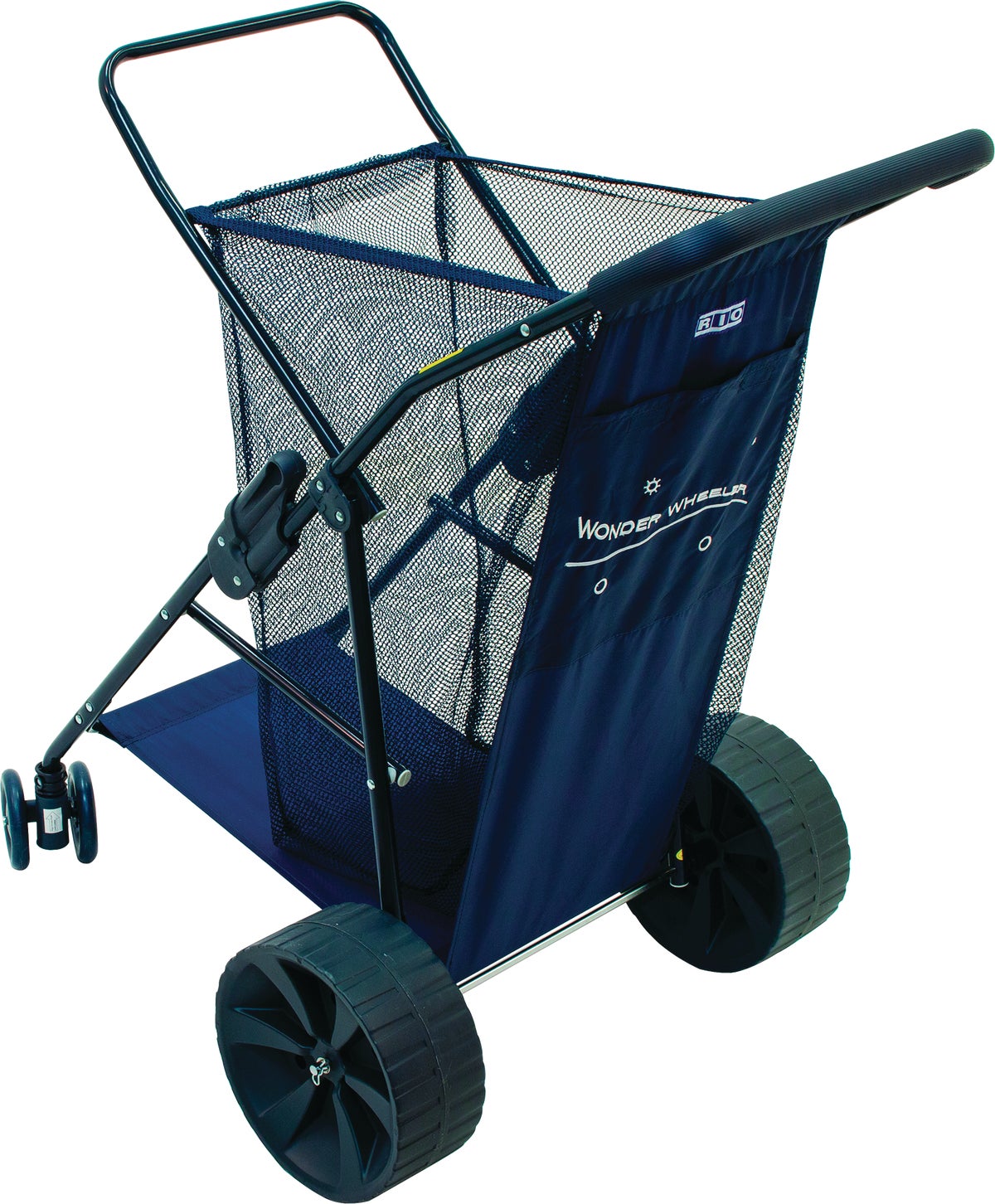 Rio Brands Wonder Wheeler Beach Cart Blue Fabric Black Frame