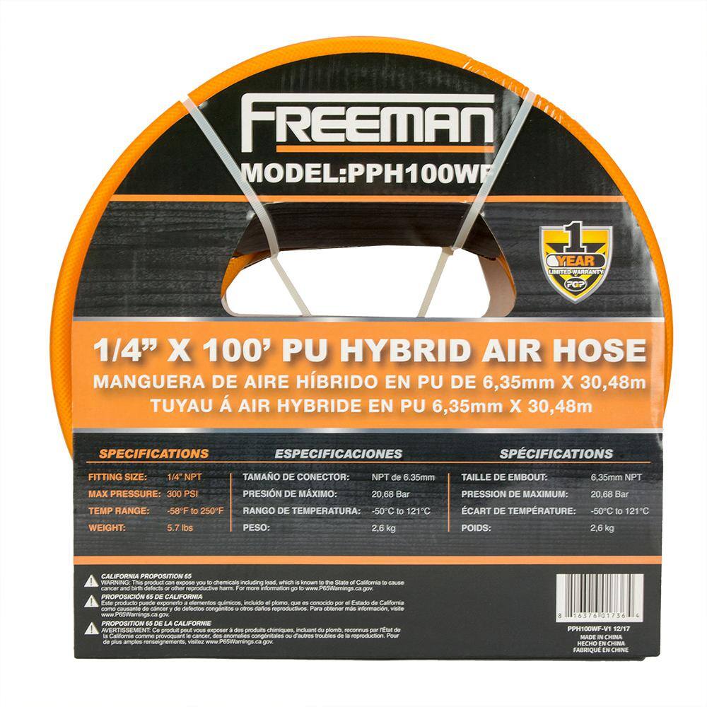 Freeman 14 in. x 100 ft. PU Polymer Hybrid Air Hose with NPT Fittings PPH100WF