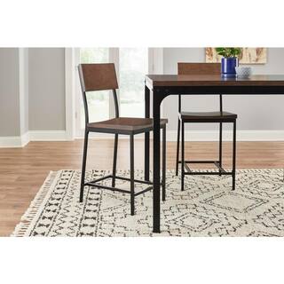 StyleWell Porter Black Metal Counter Stool with Back and Haze Oak Finish Seat (Set of 2) BC40482