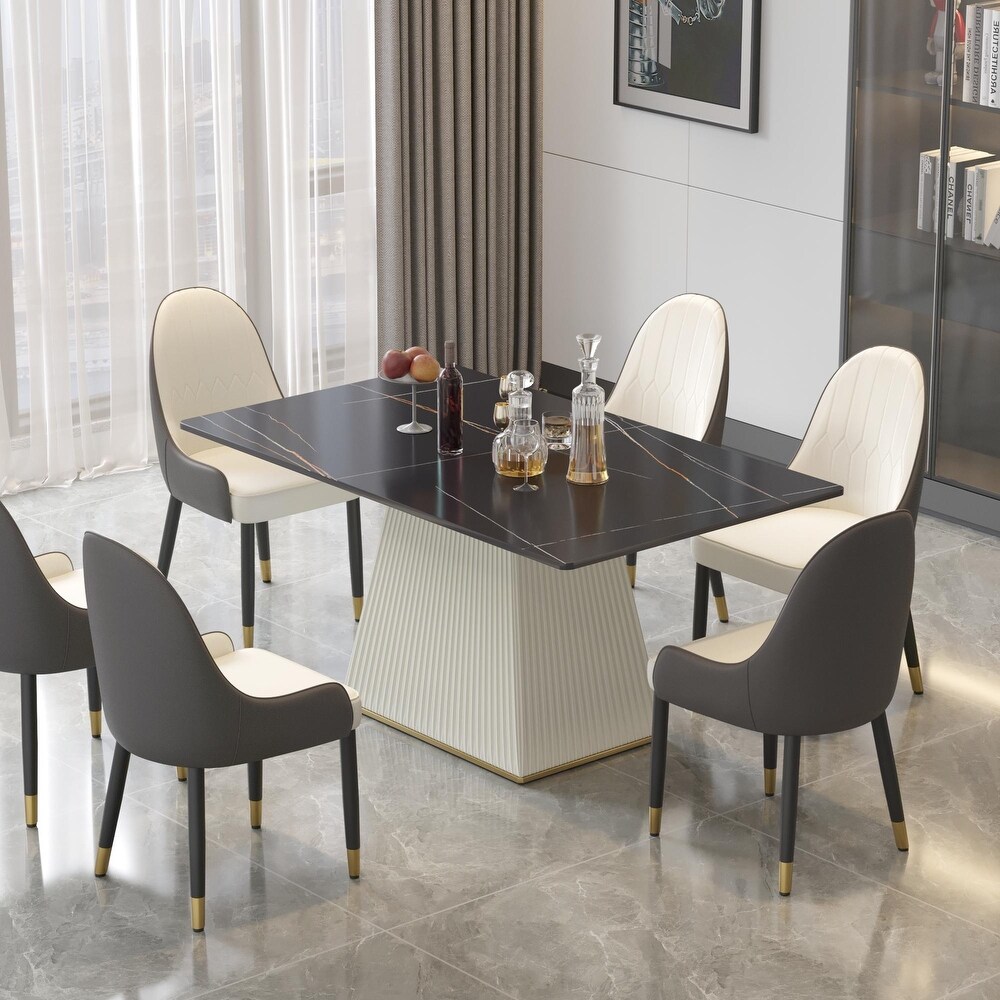 Modern Artificial Marble Kitchen and Dining Table Rectangule with PU Wood Base