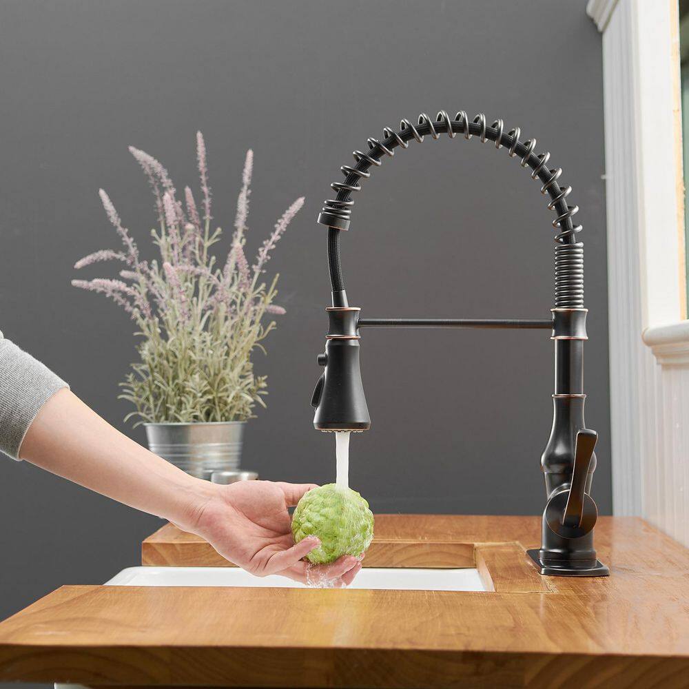 BWE Single-Handle Pull-Down Sprayer 3 Spray High Arc Kitchen Faucet With Deck Plate in Oil Rubbed Bronze A-94555-ORB