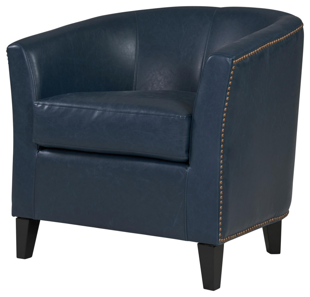 Derron Bonded Leather Tub Chair Black Legs  Vintage Blue   Transitional   Armchairs And Accent Chairs   by Virgil Stanis Design  Houzz