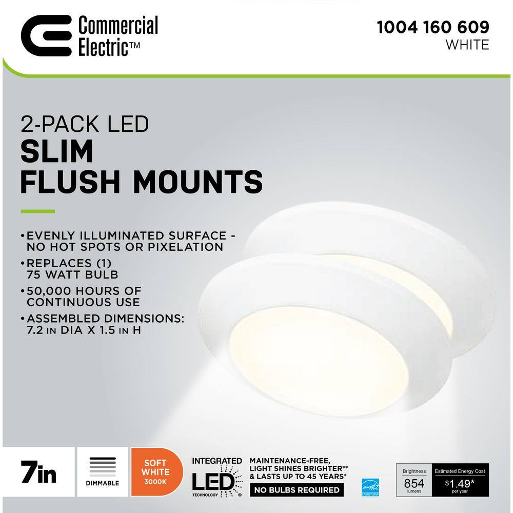 Commercial Electric 7 in. White LED Flush Mount (2-Pack) JVJ3011L-8WHT