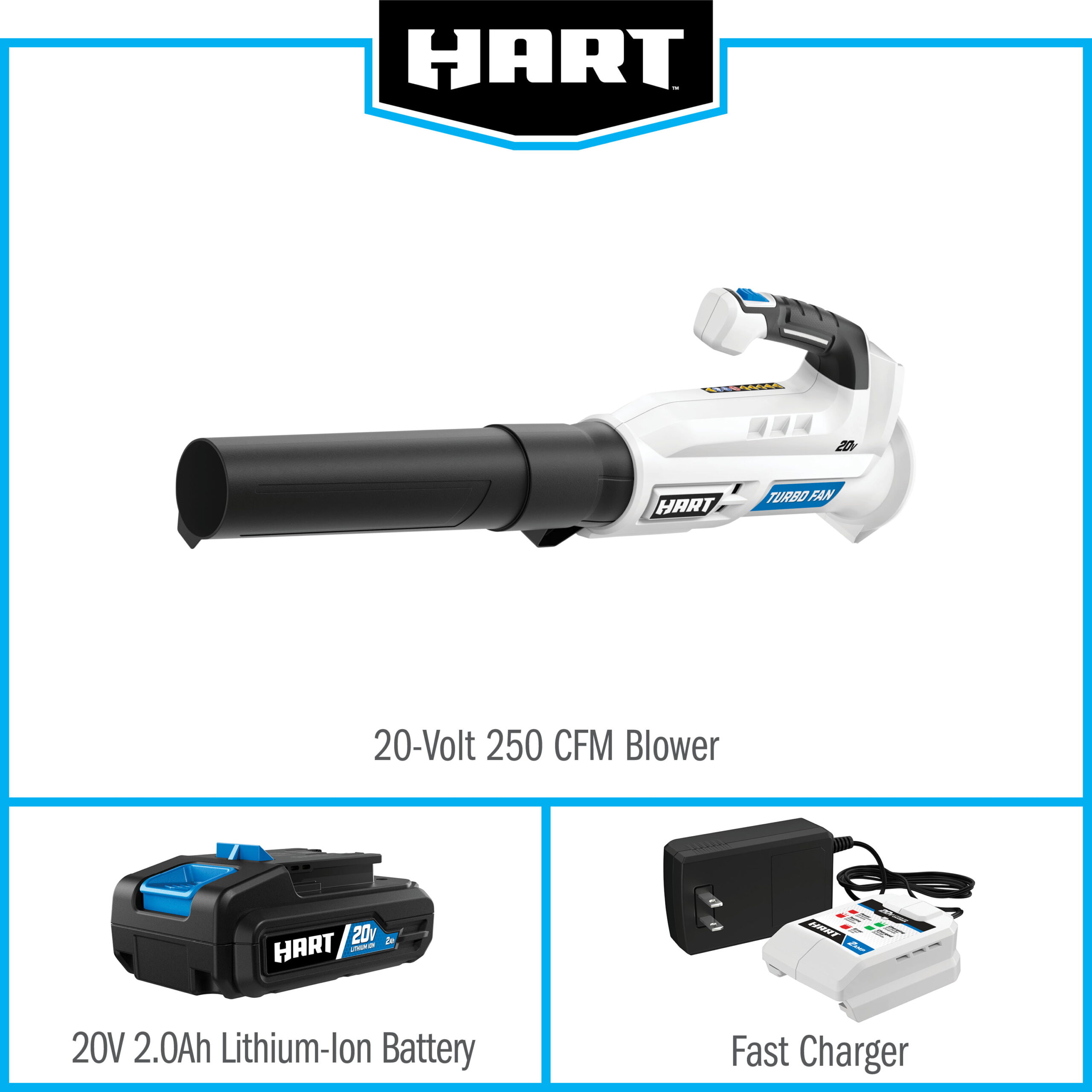 HART 20-Volt Cordless 250 CFM Axial Blower (1) 2.0 Lithium Ion Battery