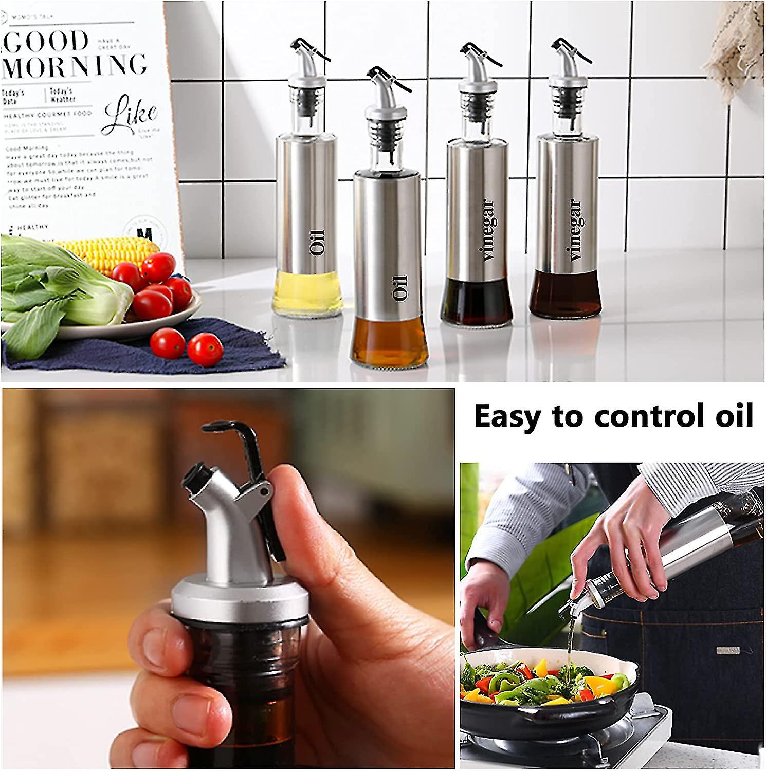 Oil Bottle， Oil Dispenser Olive Oil And Vinegar Dispenser Bottle Set，stainless Steel Transparent Glass Oil Bottle For Kitchen And Bbq，with Dripl