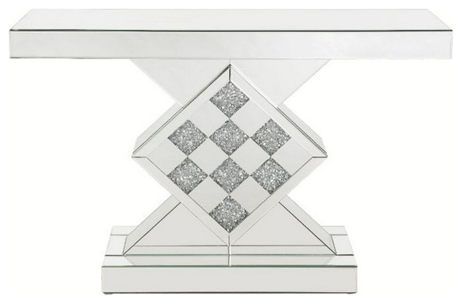 Console Table with Mirror Frame and Pedestal Base Silver   Contemporary   Console Tables   by Homesquare  Houzz