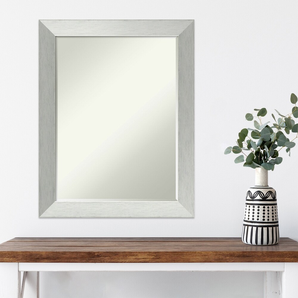 Petite Bevel Wood Wall Mirror   Brushed Sterling Silver Frame