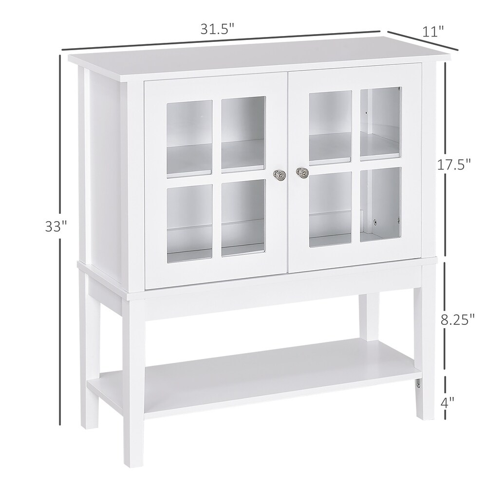 Coffee Bar Cabinet  Sideboard Buffet  Kitchen Cabinet with 2 Glass Doors  Adjustable Inner Shelving and Bottom Shelf  White