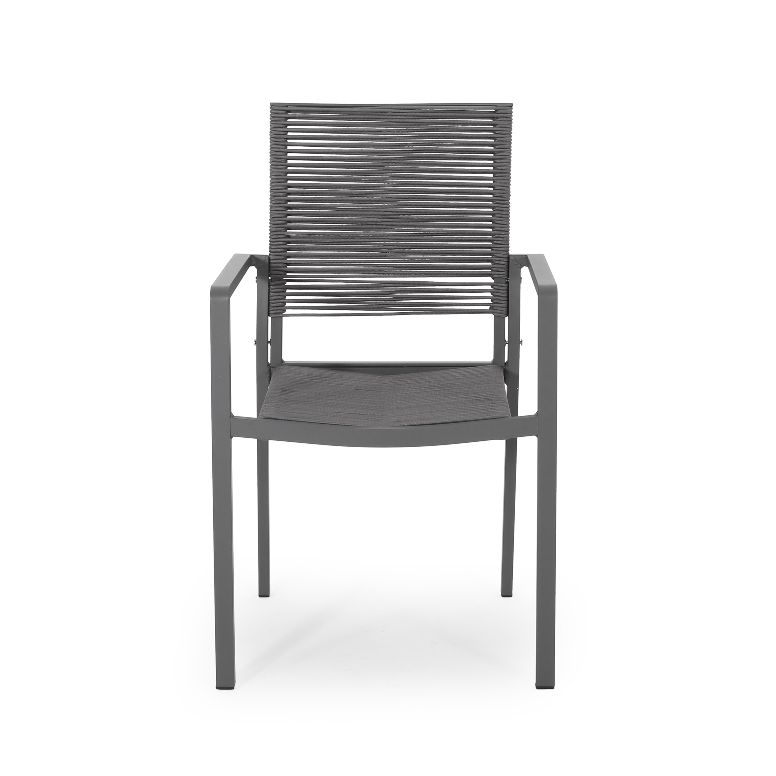 Lillian Outdoor Modern Aluminum Dining Chair with Rope Seat (Set of 2)