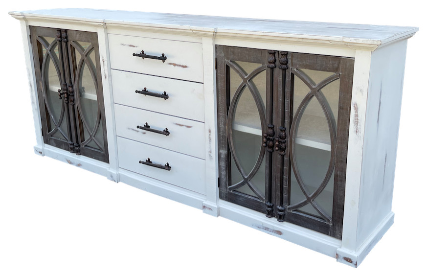 Large Media Console With Iron Hardware  White With Brown Doors   Farmhouse   Entertainment Centers And Tv Stands   by Jackson  ampCo.  Houzz