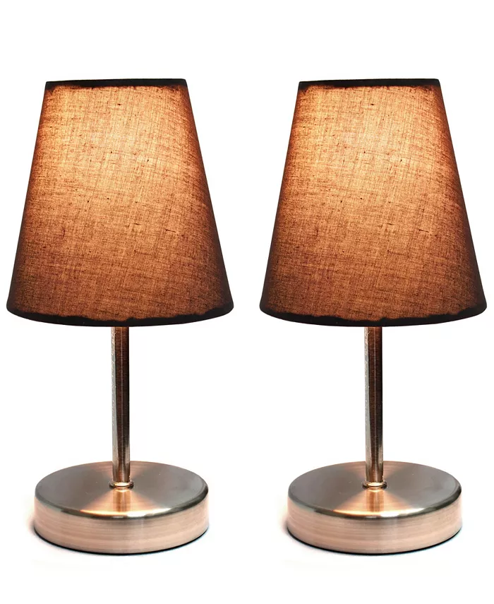 All The Rages Simple Designs Sand Nickel Mini Basic Table Lamp with Fabric Shade 2 Pack Set